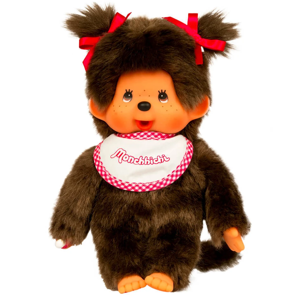 Monchhichi - Peluche Fille bavoir rose et blanc