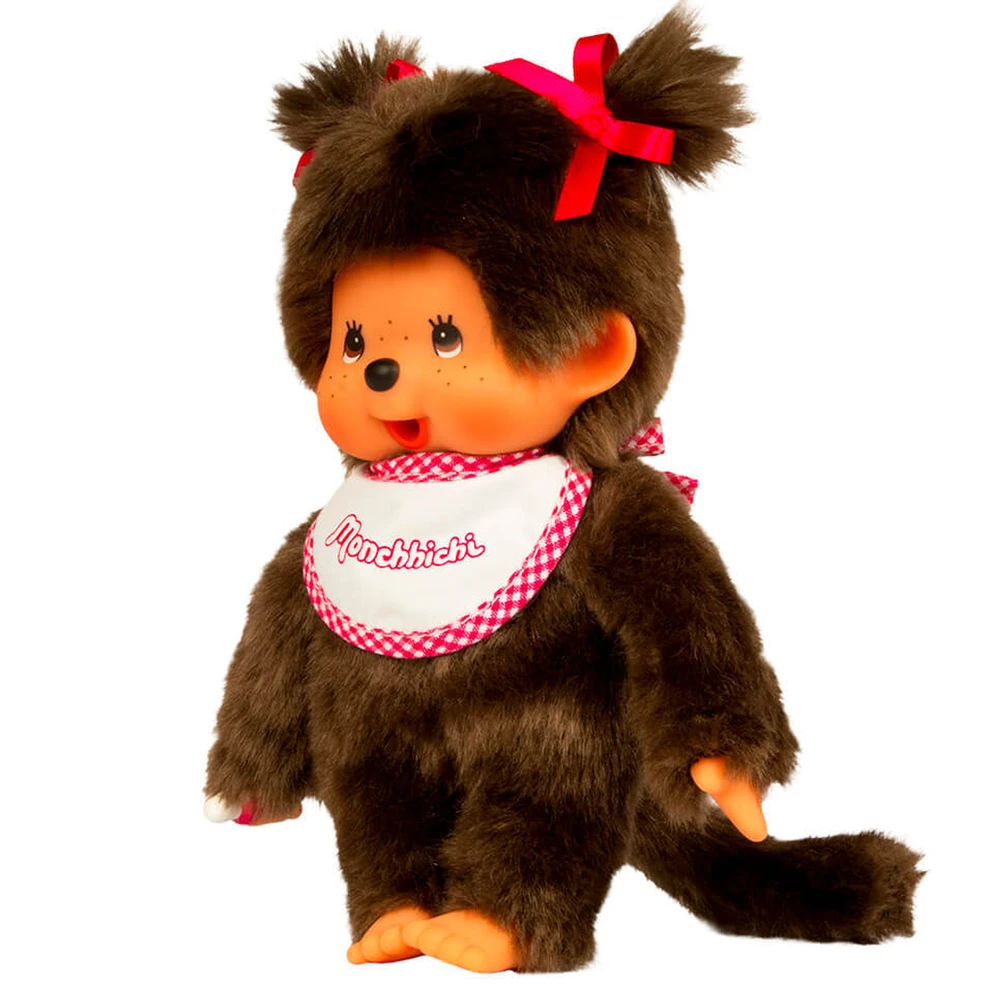 Monchhichi - Peluche Fille bavoir rose et blanc – Image 3