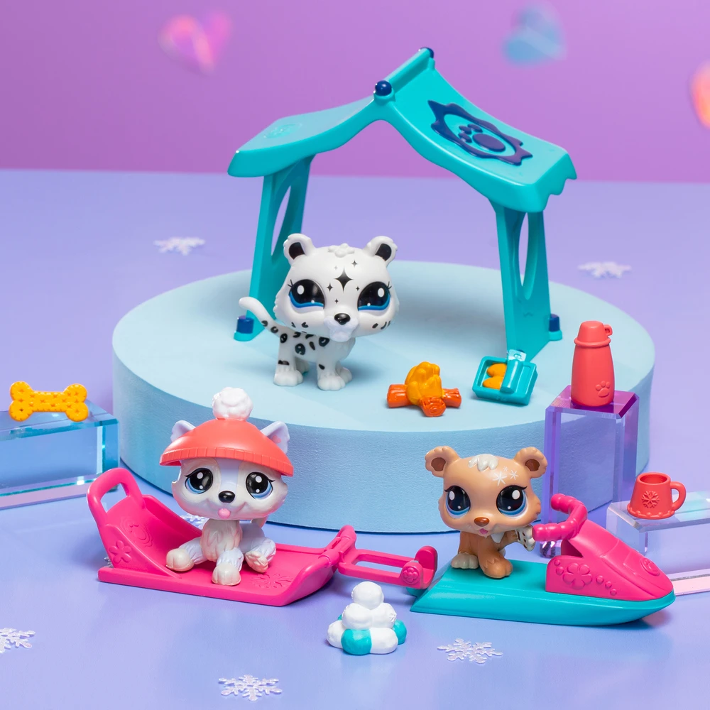 Littlest Pet Shop - Pack Set Jour de Neige 3 animaux et accessoires