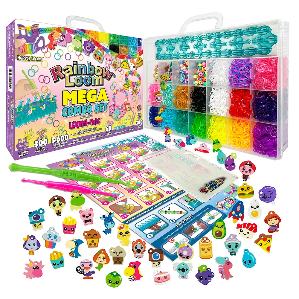 Rainbow Loom Mega Combo Set – Coffret Géant Fabrication de bracelets - Loisir Créatif - Métier à tisser avec 5600 élastiques Charms & Perles