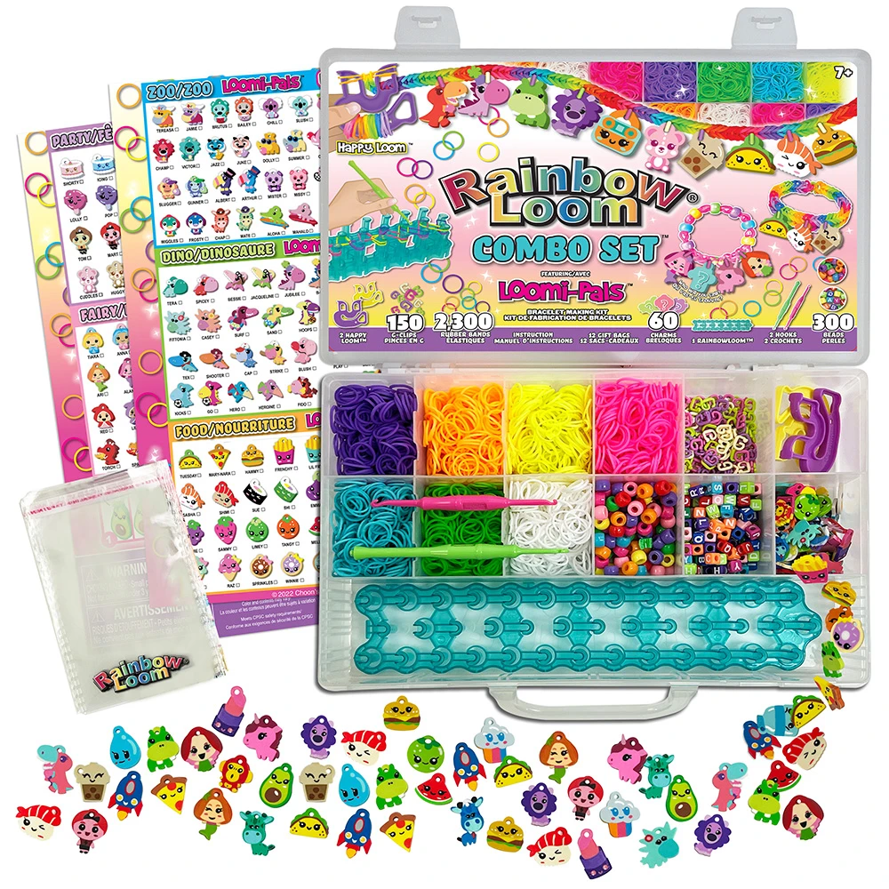 Rainbow Loom Combo Set – Fabrication de bracelets - Loisir Créatif - Métier à tisser avec 2300 élastiques – Charms et Perles