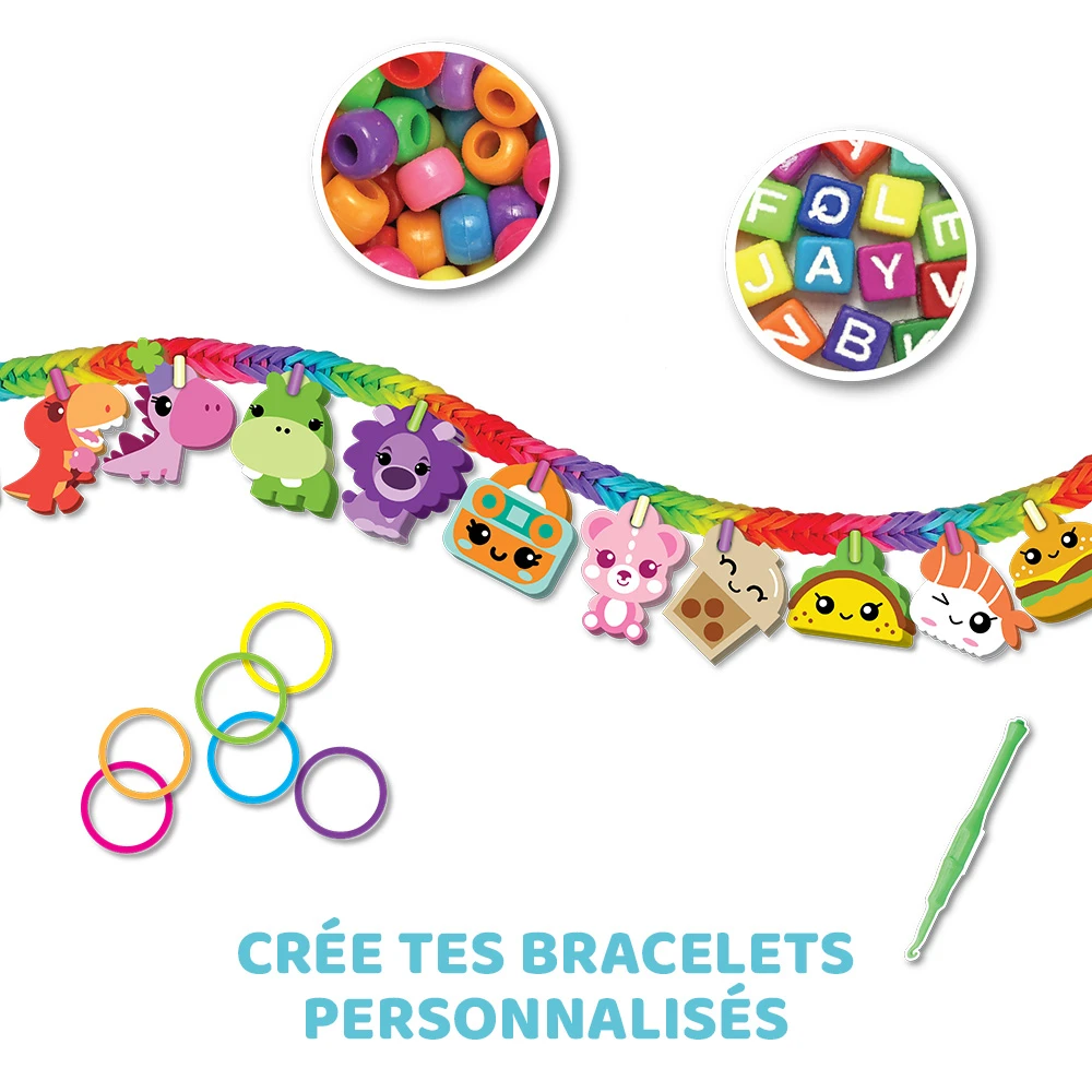Rainbow Loom Combo Set – Fabrication de bracelets - Loisir Créatif - Métier à tisser avec 2300 élastiques – Charms et Perles – Image 2