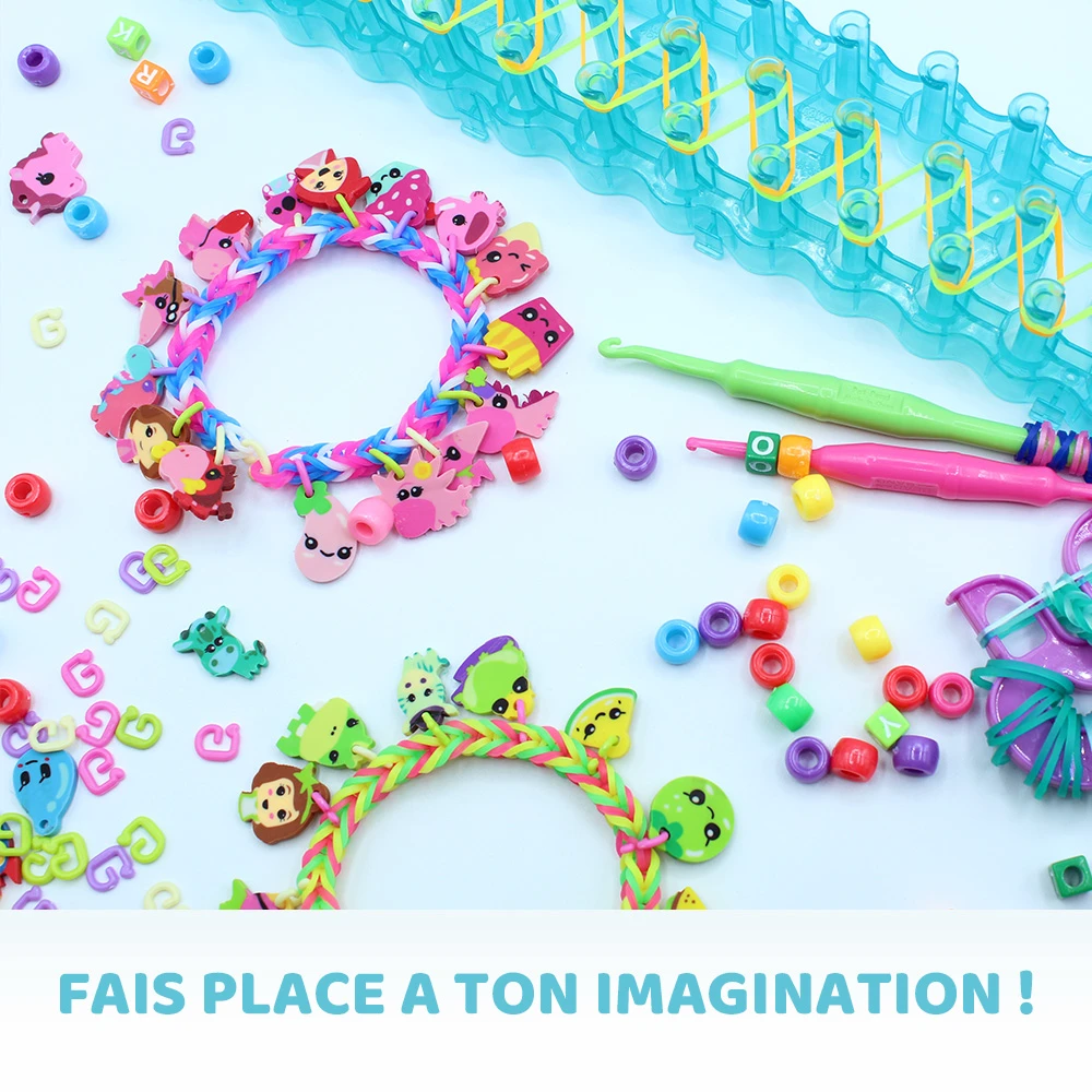 Rainbow Loom Combo Set – Fabrication de bracelets - Loisir Créatif - Métier à tisser avec 2300 élastiques – Charms et Perles – Image 3