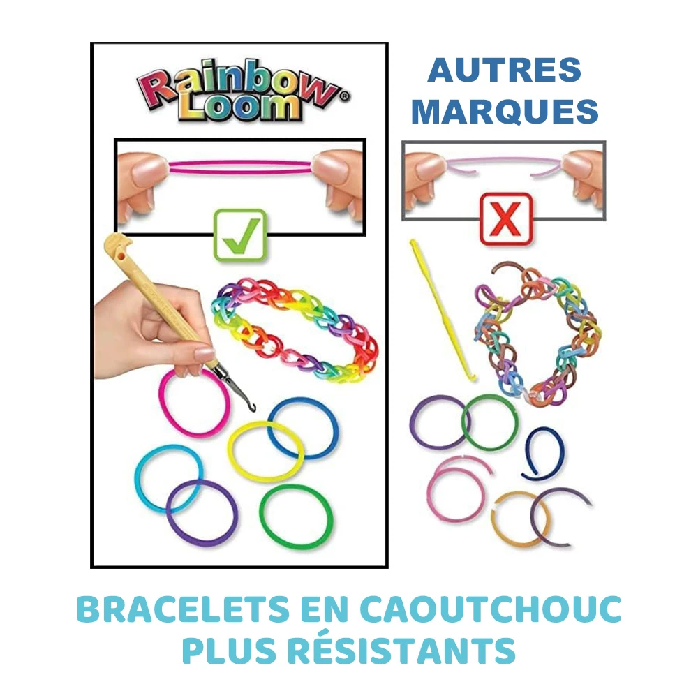 Rainbow Loom Combo Set – Fabrication de bracelets - Loisir Créatif - Métier à tisser avec 2300 élastiques – Charms et Perles – Image 7
