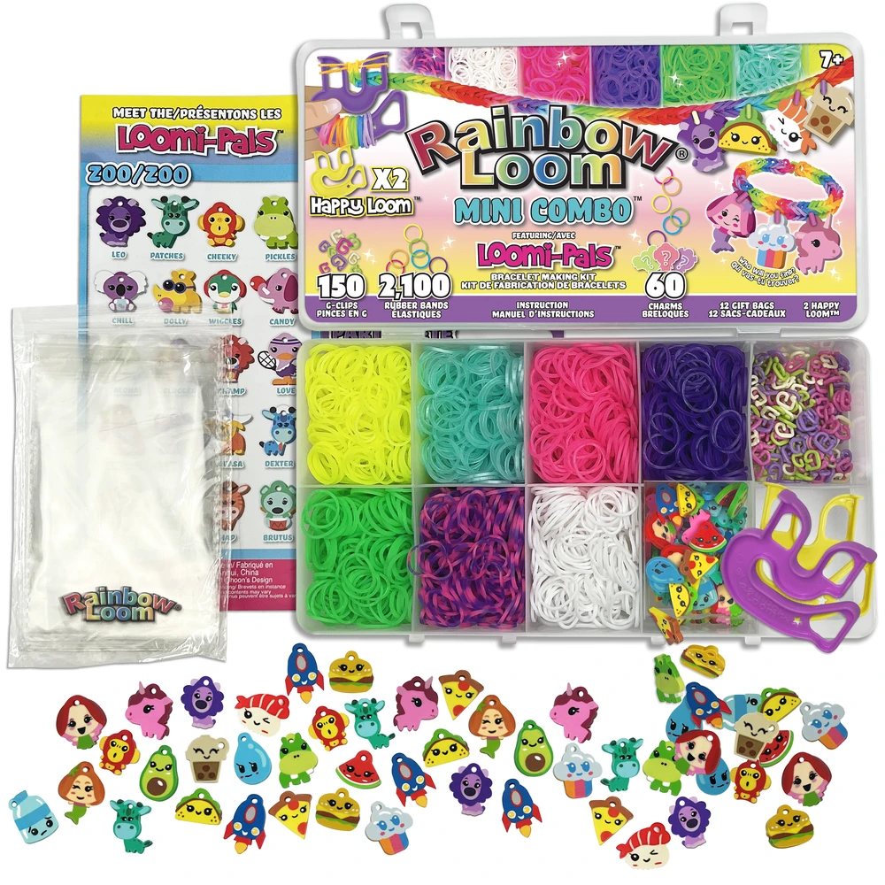 Rainbow Loom Mini Combo Set Loomi Pals – Coffret Fabrication de bracelets - Loisir Créatif - Contient 2100 élastiques et 60 Charms Animaux