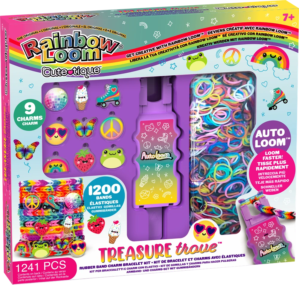 Rainbow Loom Cute Tique – Coffret Fabrication Automatique de Bracelets Élastiques - Loisir Créatif - Contient 1200 Élastiques, Auto-Loom et accessoires
