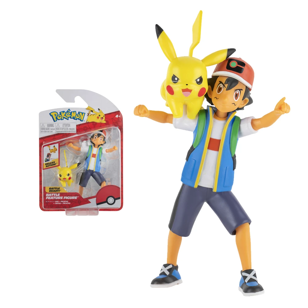 Pokémon - Figurine Battle Feature - Sacha et Pikachu - Figurine articulée 12 cm de Sacha et Pikachu à fonctions