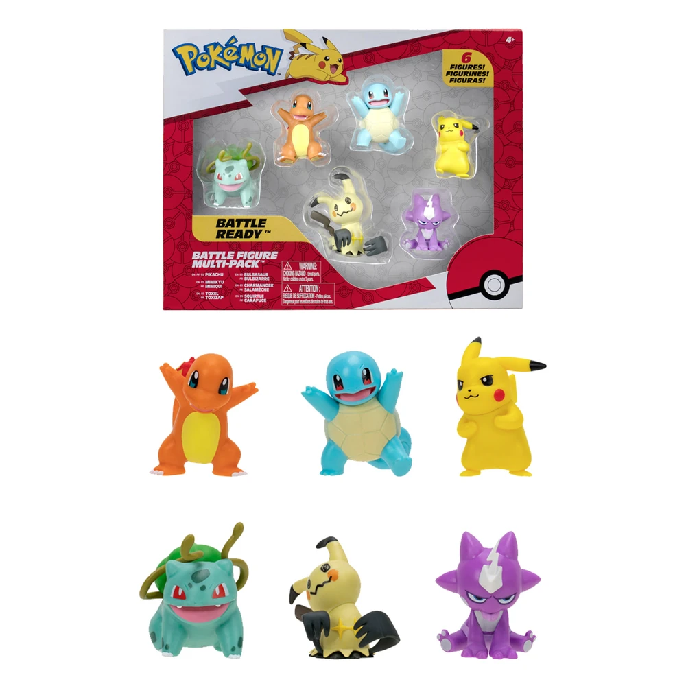 Pokémon - Pack de 6 figurines Pokémon - Vague 3 - Coffret de mini-figurines Pikachu, Carapuce, Salamèche, Bulbizare, Mimiqui, Toxizap