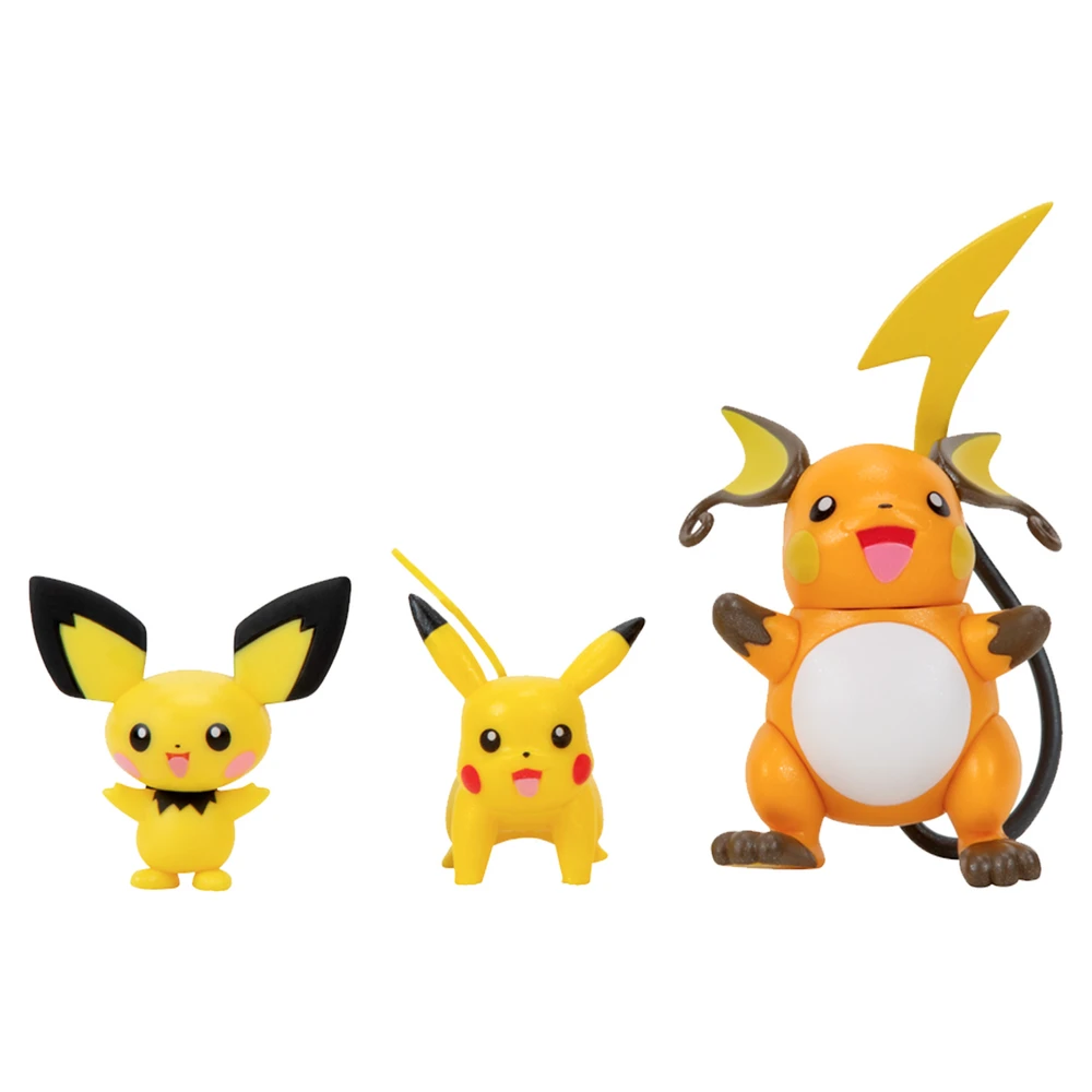 Pokémon - Pack évolution Pichu, Pikachu & Raichu - Figurine Pichu 5cm + Figurine Pikachu 8cm + Figurine Raichu 10cm – Image 2