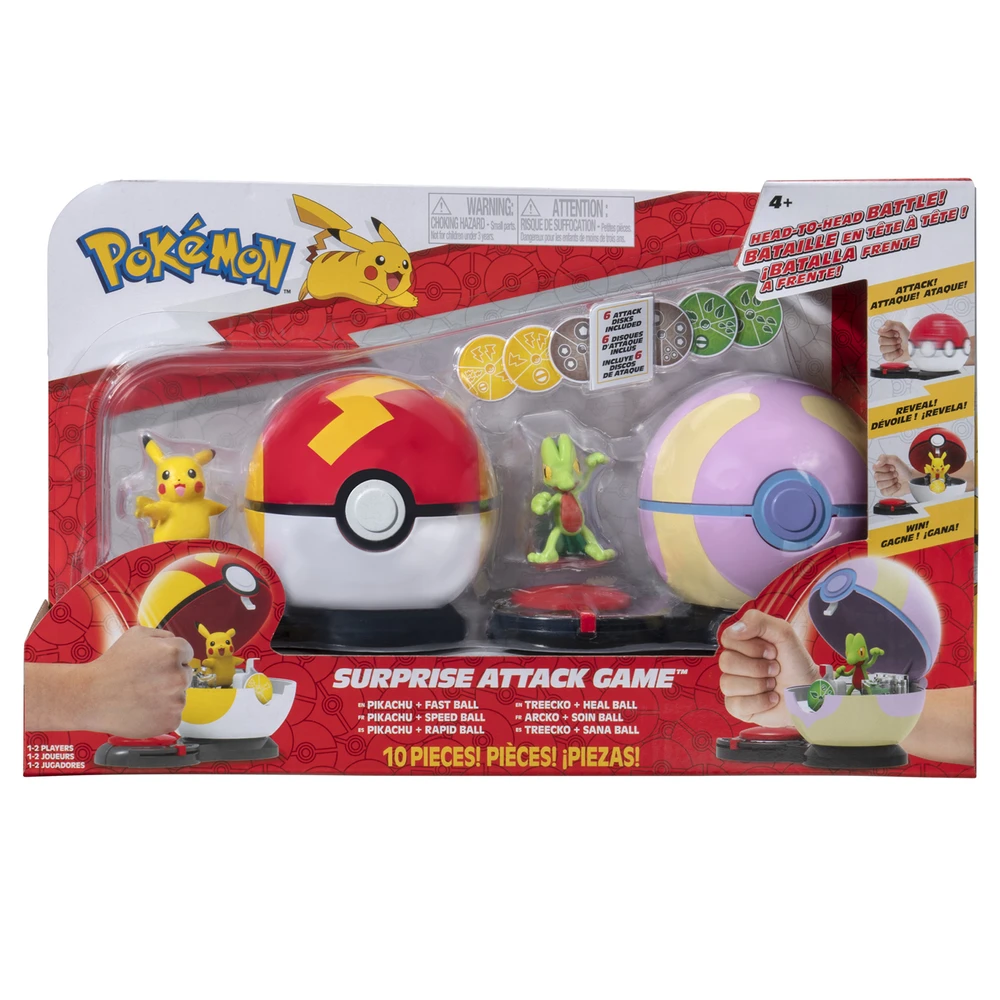 Pokémon - Poké Ball attaque surprise Pikachu vs Arcko - Jeu combat - 2 Poké Balls avec leur Pokémon et 6 disques d'attaques