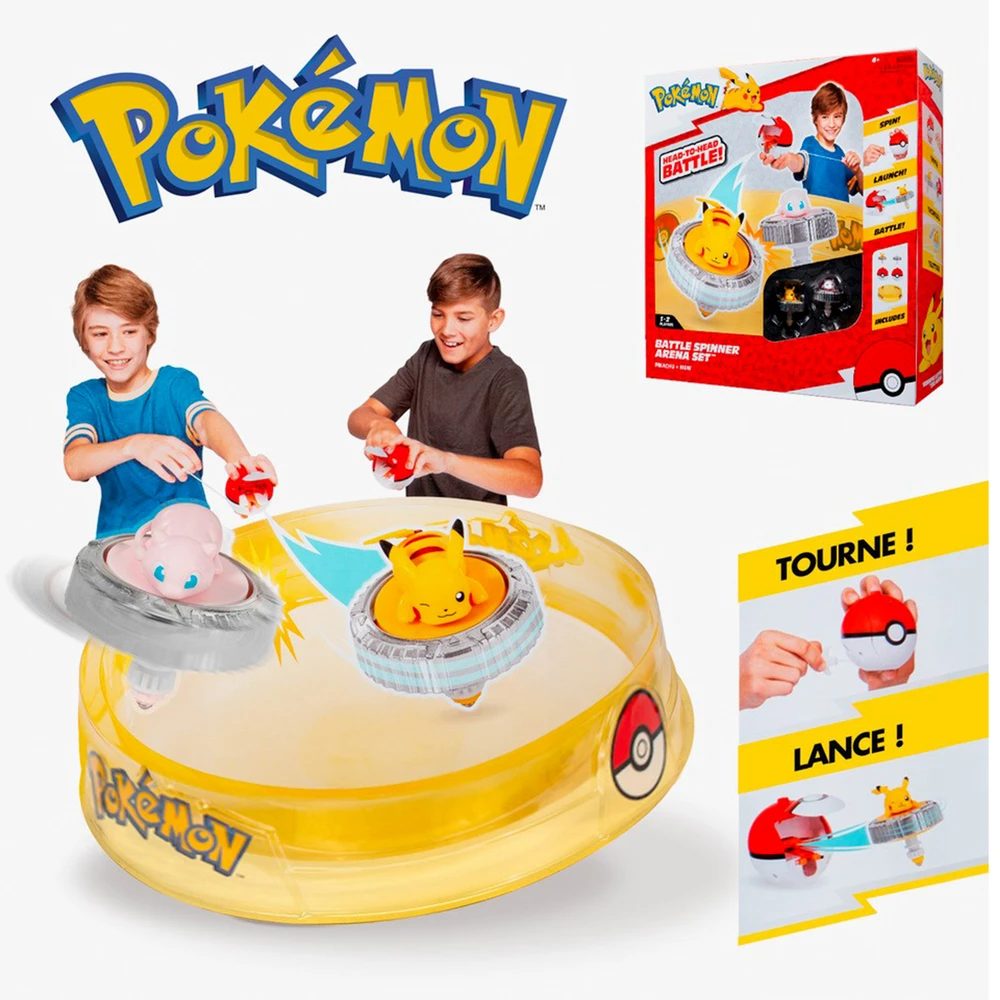 Pokémon - Pack Arène + 2 Spinners inclus - Arène Pokémon + 2 Lanceurs Pokéball + 2 Toupies Pikachu et Mew – Image 2