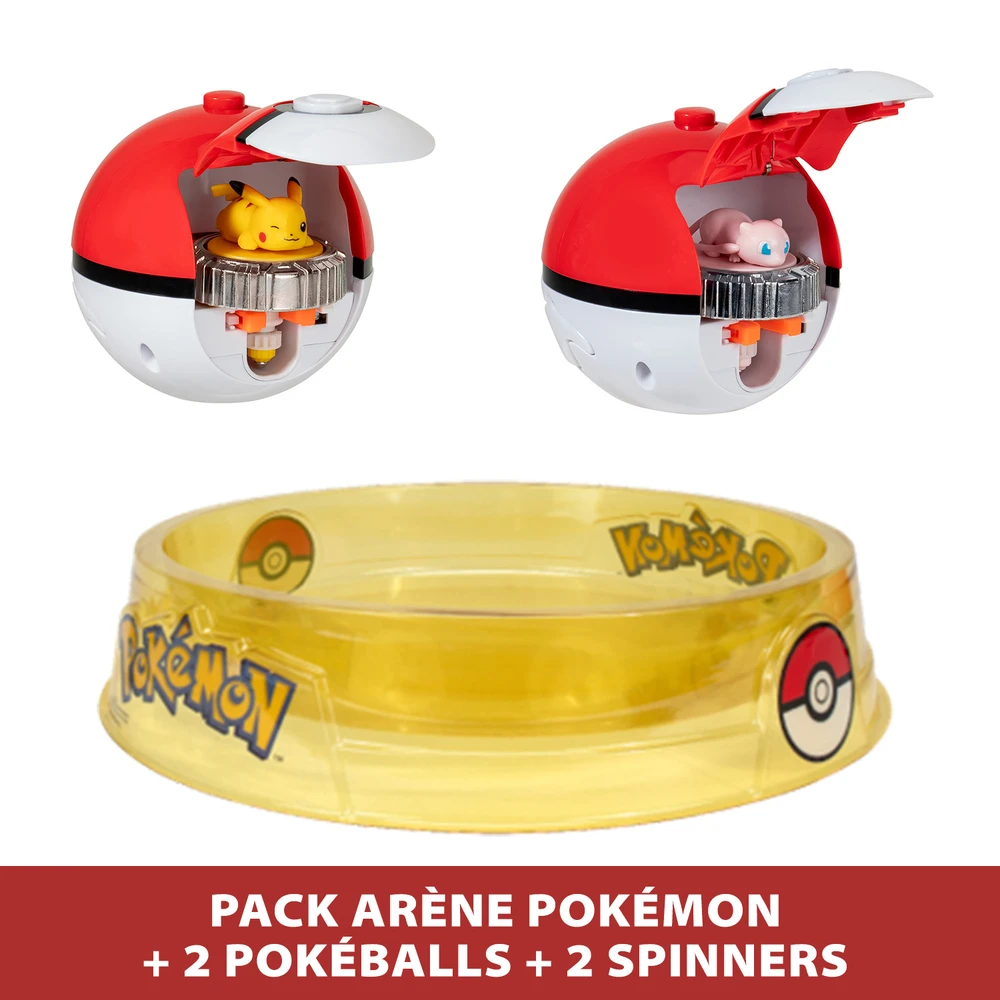 Pokémon - Pack Arène + 2 Spinners inclus - Arène Pokémon + 2 Lanceurs Pokéball + 2 Toupies Pikachu et Mew – Image 3