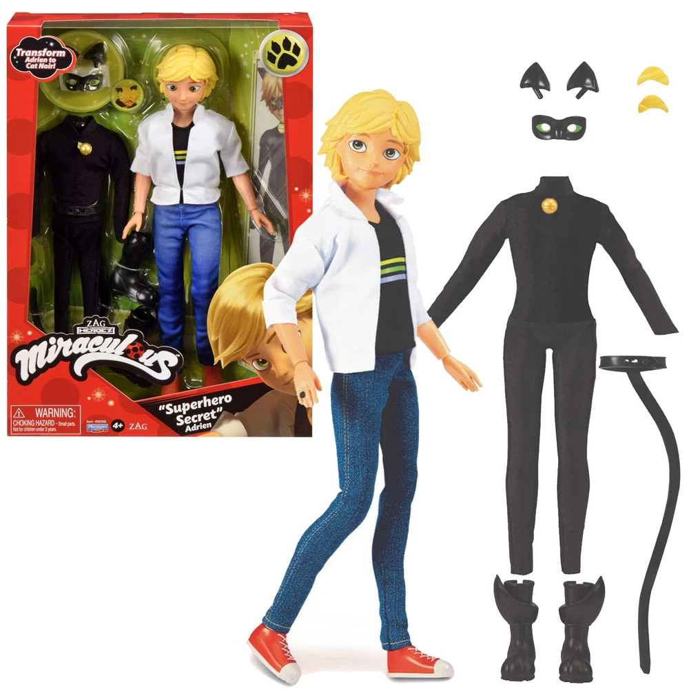 Miraculous - Poupée Miraculous Chat Noir et Adrien - Poupée mannequin 26 cm - 2 Tenues incluses