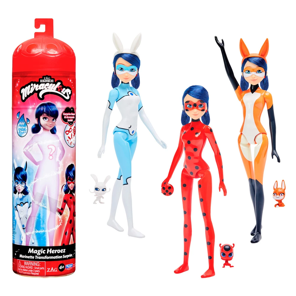 Miraculous Ladybug - Poupée Marinette Color Change Surprise - Poupée Miraculous articulée 26 cm + 3 surprises - Modèle aléatoire
