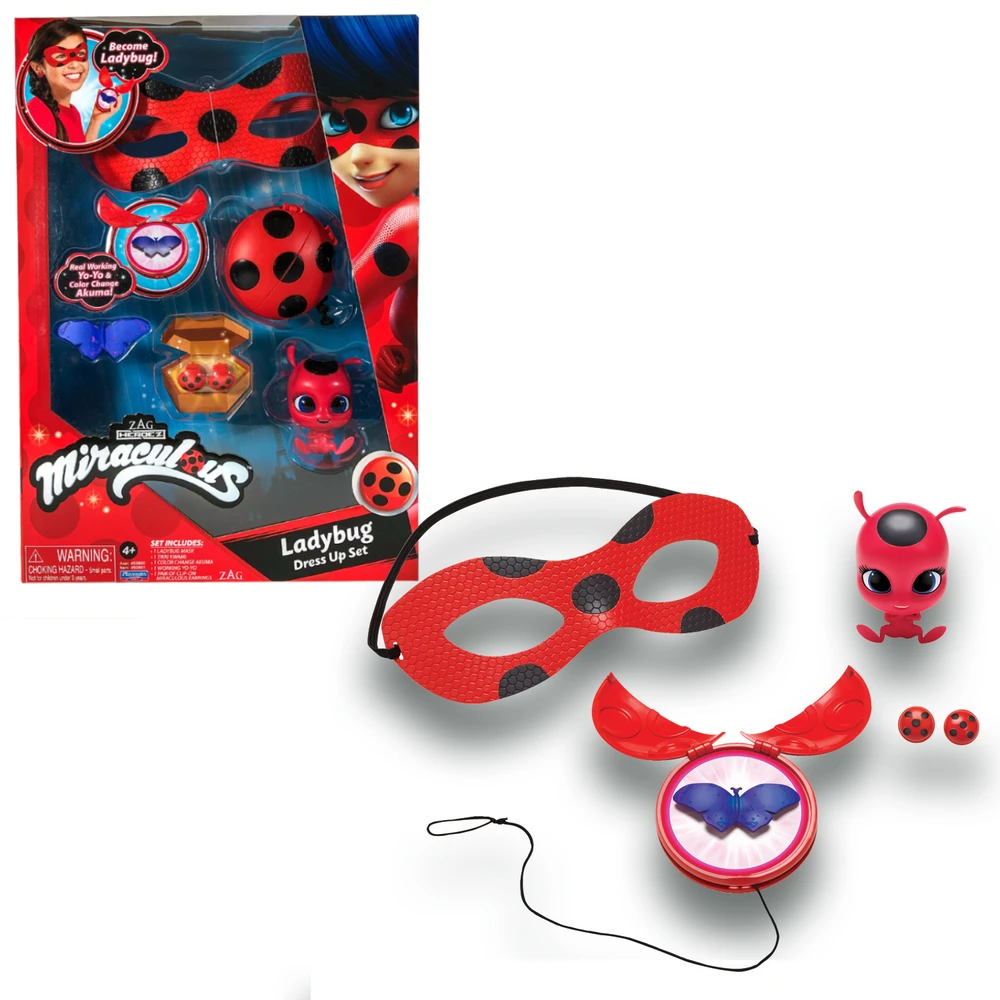 Miraculous Ladybug - Set de Transformation - Déguisement Ladybug - Masque Yoyo Miroir Boucles d'oreilles Kwami Tikki