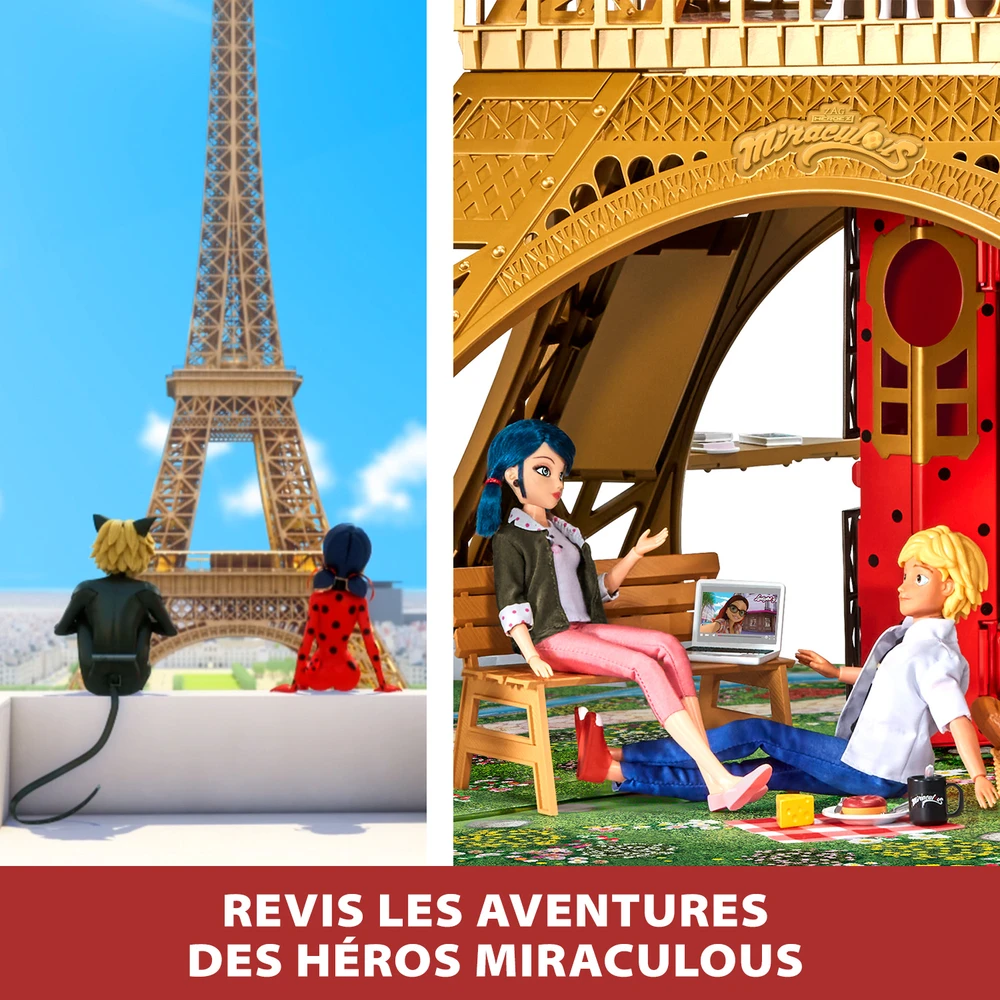 Miraculous - Playset Deluxe Paris - Grande Aire de jeu Monument 1,20m - Tour avec +40 Accessoires, Étages, Magasins, Tyrolienne – Image 5