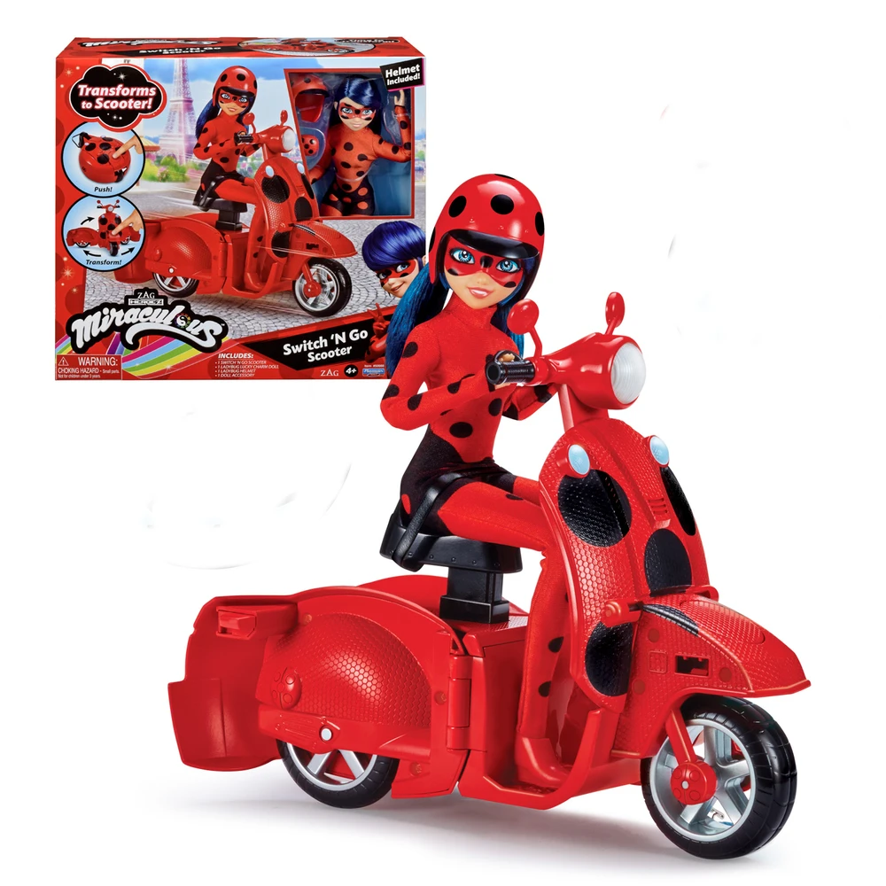 Miraculous - Scooter Miraculous Switch'n go + Poupée incluse Ladybug Lucky Charm 26cm