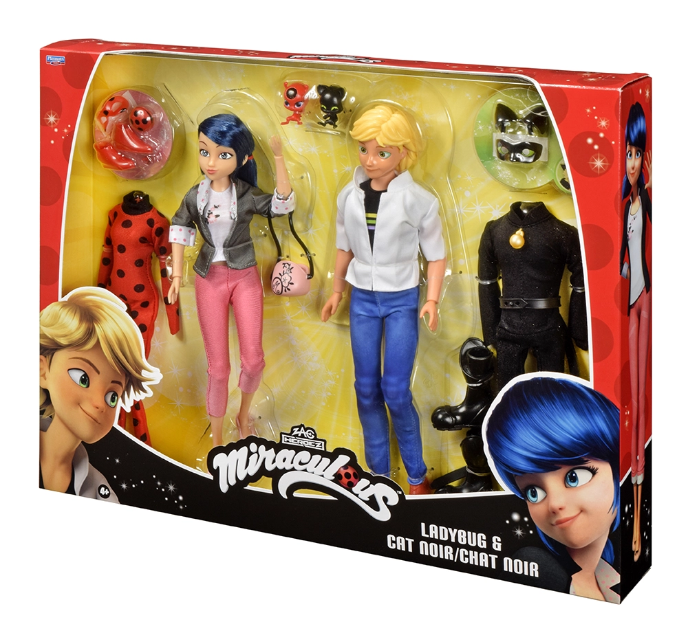 Miraculous - Pack 2 Poupées Marinette et Adrien avec 2 tenues Ladybug Chat Noir, accessoires – Image 2