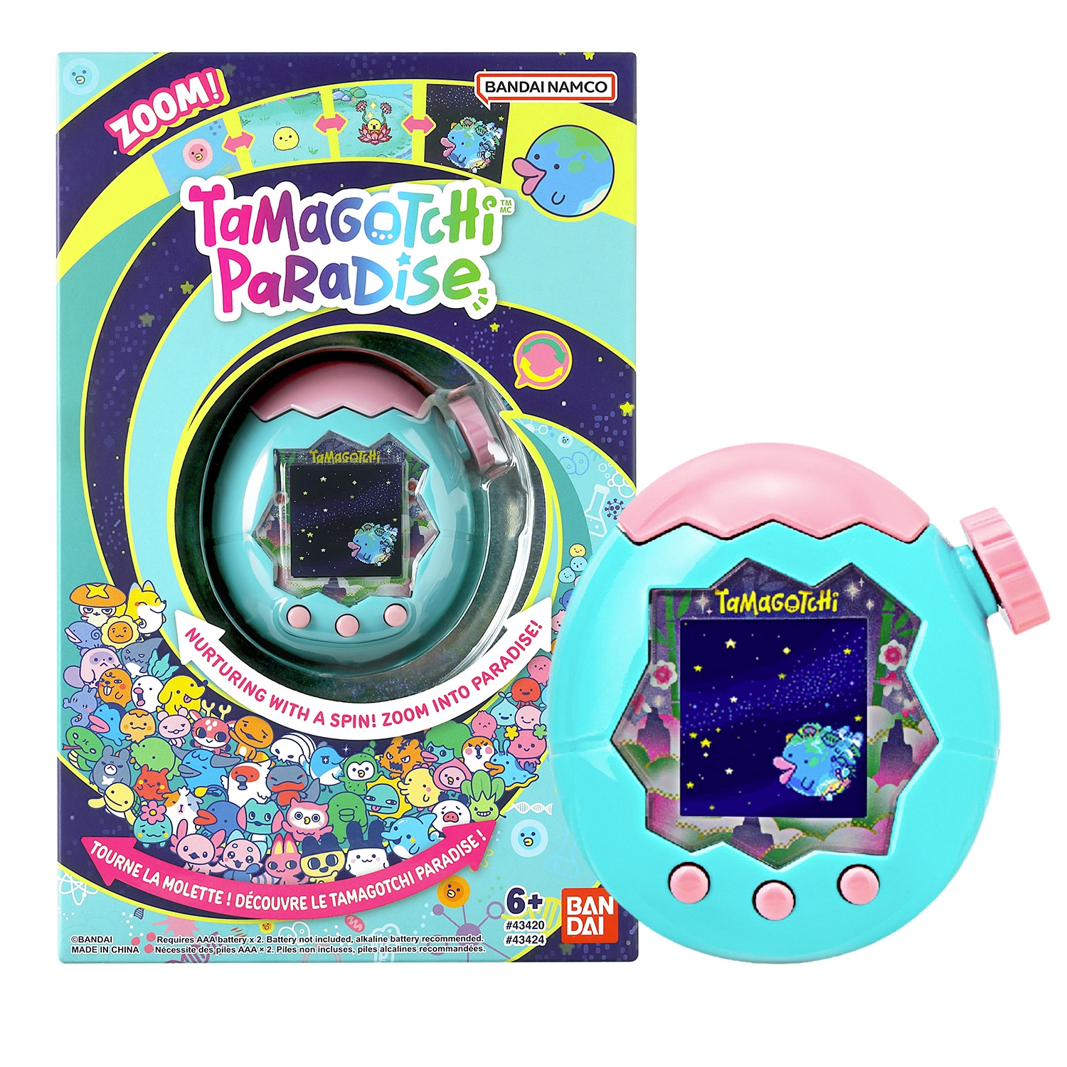 Bandai - Tamagotchi Paradise Jade Forest - Animal Virtuel à élever - Tamagotchi avec molette de zoom - Jouet Interactif en français - Modèle Forêt Vert et Rose - Jouet Enfant 6 ans et + - 43424