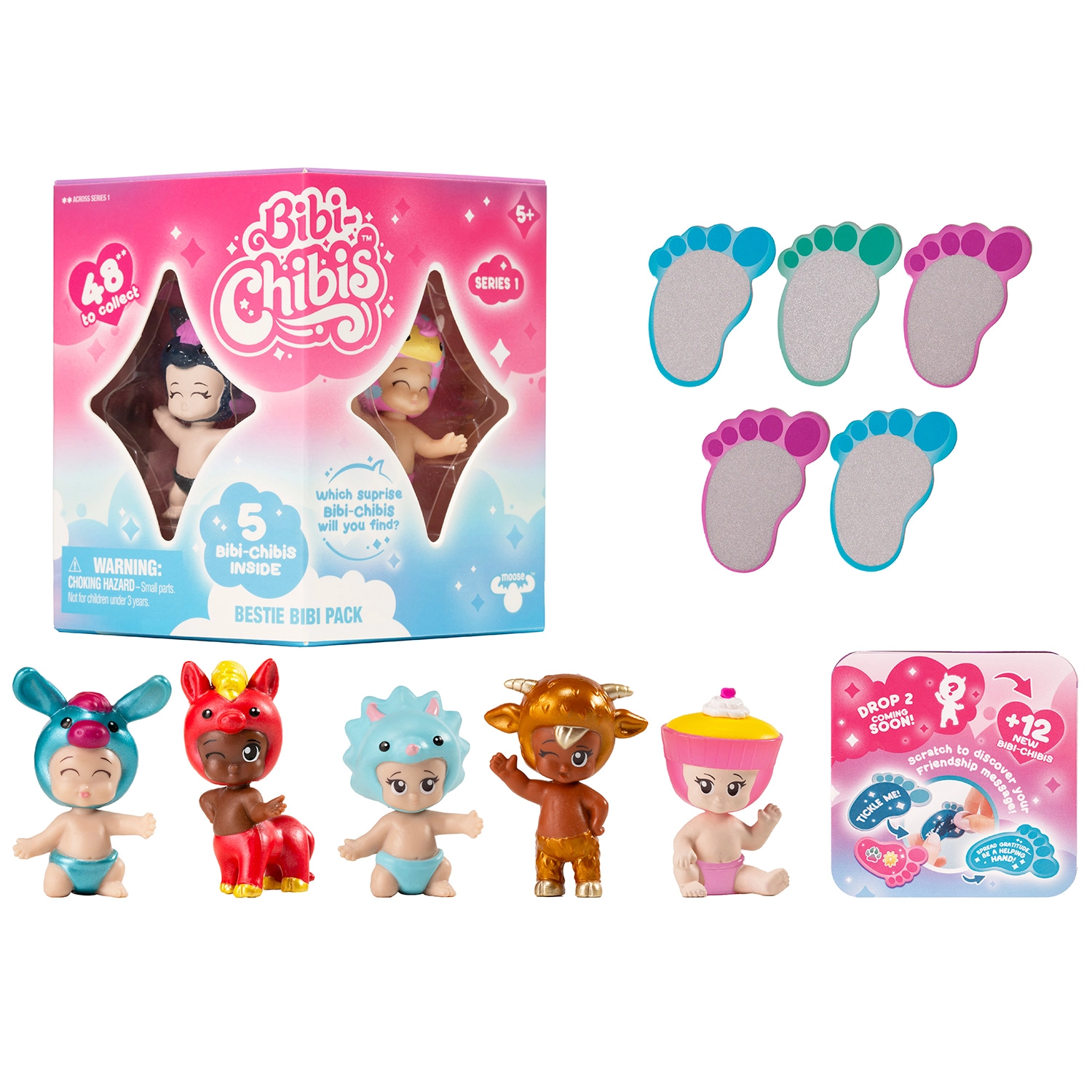 Bandai - Bibi Chibis - Pack de 5 - Modèles Aléatoires - Mini-figurines bébé à collectionner - 5 Figurines Chibi dont 3 Mystères - Pack Surprise édition limitée - Jouet Enfant 5 ans et + - ELB93407