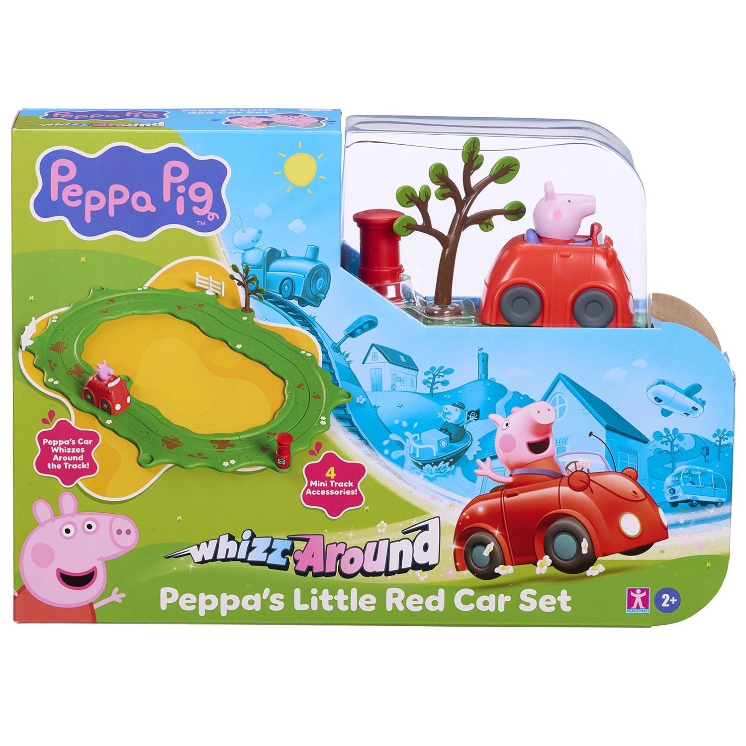 Bandai - Peppa Pig - Coffret Virée en Voiture avec Peppa - La Petite Voiture Rouge Whizz Around – Circuit avec Accessoires, Figurine de Peppa, Voiture Motorisée - Jouet Enfants dès 2 Ans - COP8343