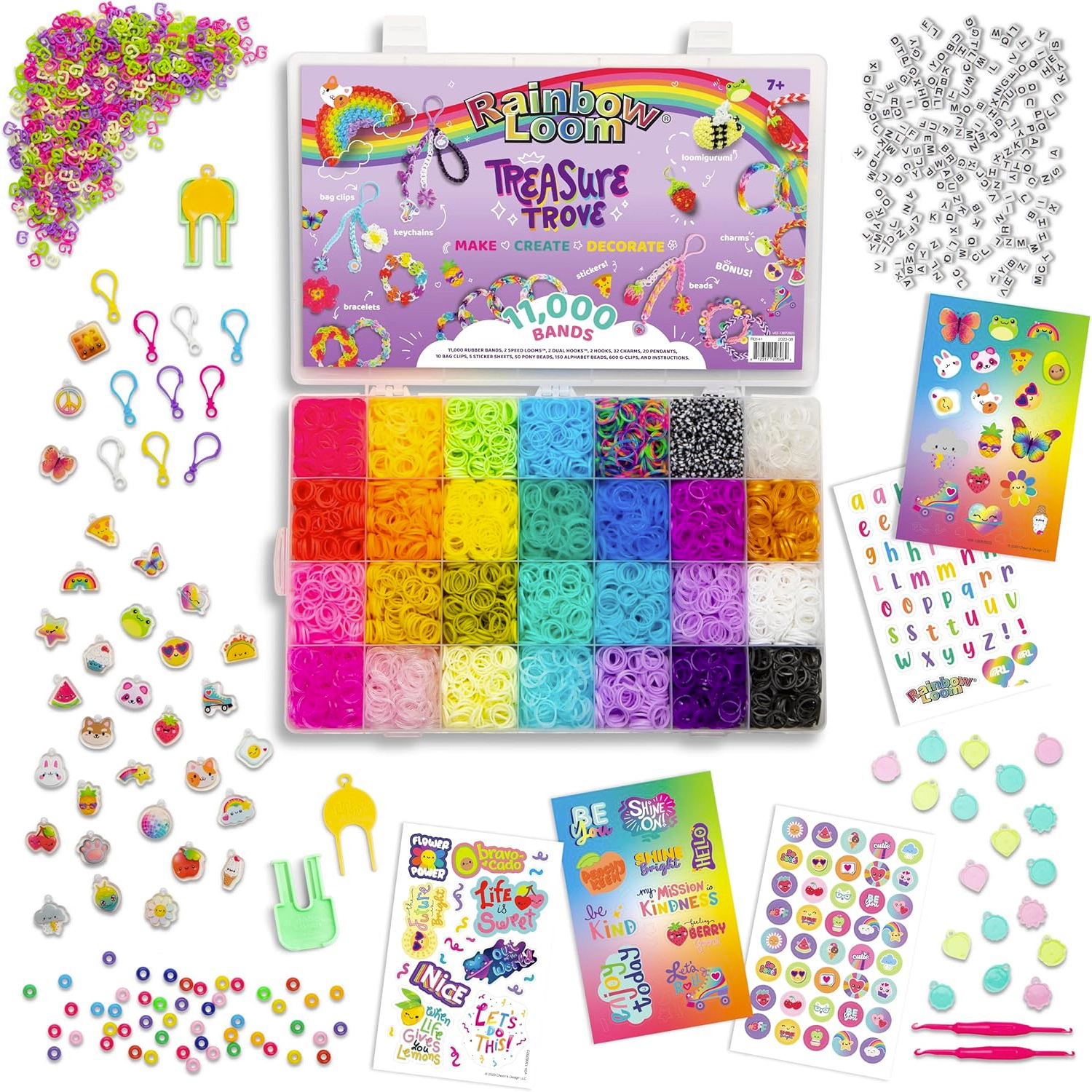 Bandai - Rainbow Loom Treasure Trove – Kit Créatif DIY Bracelets Élastiques – Coffret 11 000 Élastiques, Accessoires & Boîte de Rangement - Cadeau Loisir Créatif - Jouet Enfant 7 ans et + - CD0141