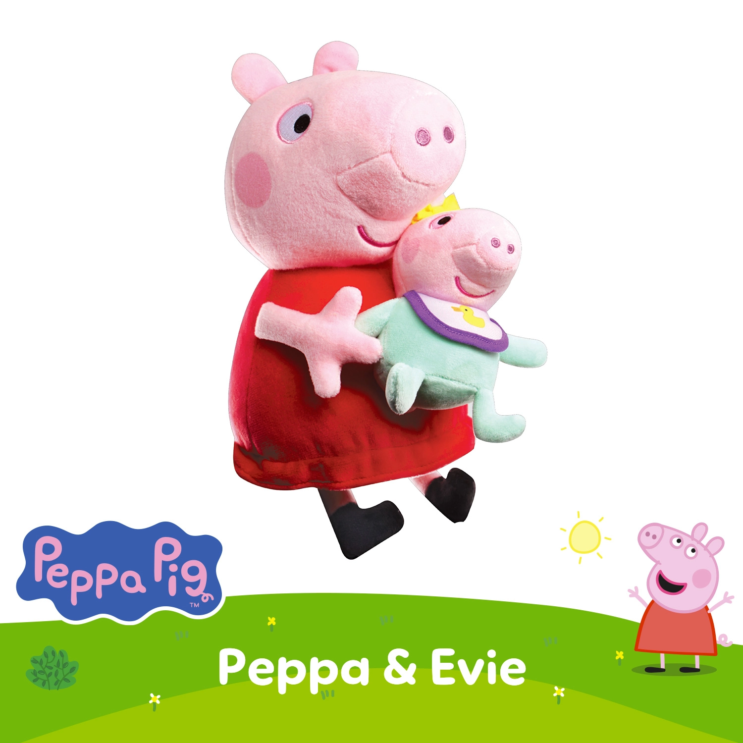 Bandai - Peluches Peppa Pig et Baby Evie – Peluche Douce et Câline Maman et Bébé – Peppa Tenant Evie dans ses Bras - Idée Cadeau Jouet Enfants dès 2 Ans - COP8402 – Image 2