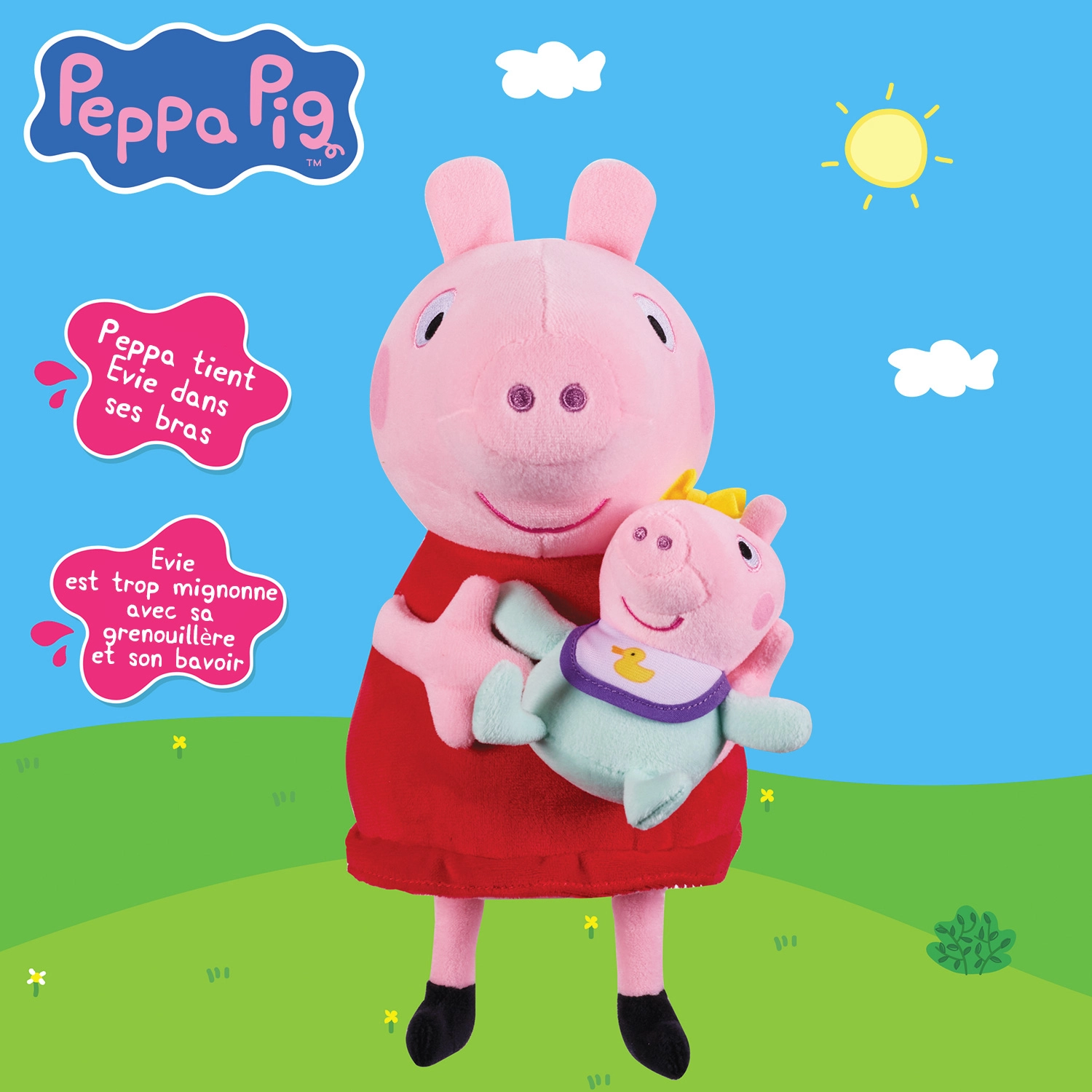 Bandai - Peluches Peppa Pig et Baby Evie – Peluche Douce et Câline Maman et Bébé – Peppa Tenant Evie dans ses Bras - Idée Cadeau Jouet Enfants dès 2 Ans - COP8402 – Image 3