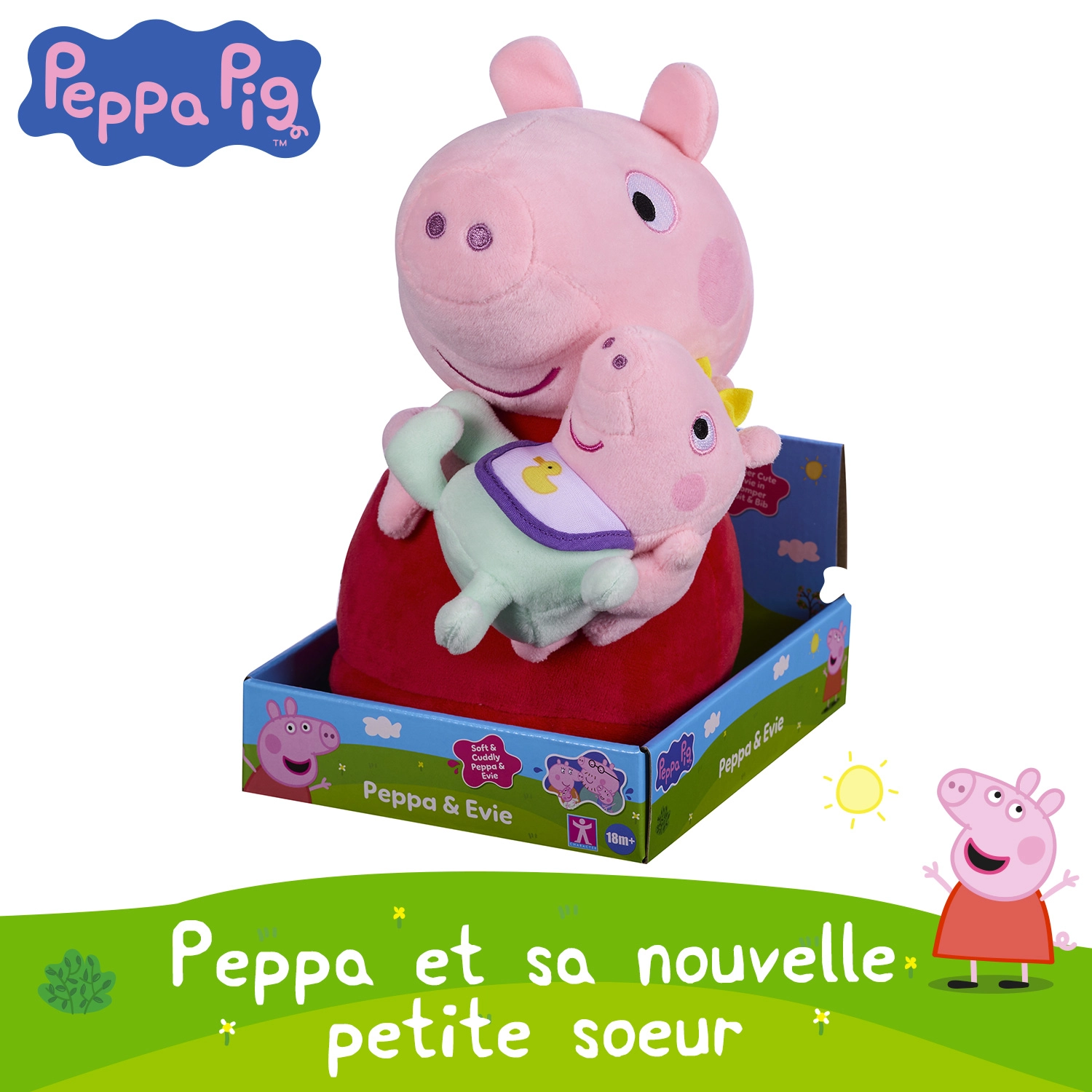 Bandai - Peluches Peppa Pig et Baby Evie – Peluche Douce et Câline Maman et Bébé – Peppa Tenant Evie dans ses Bras - Idée Cadeau Jouet Enfants dès 2 Ans - COP8402 – Image 4