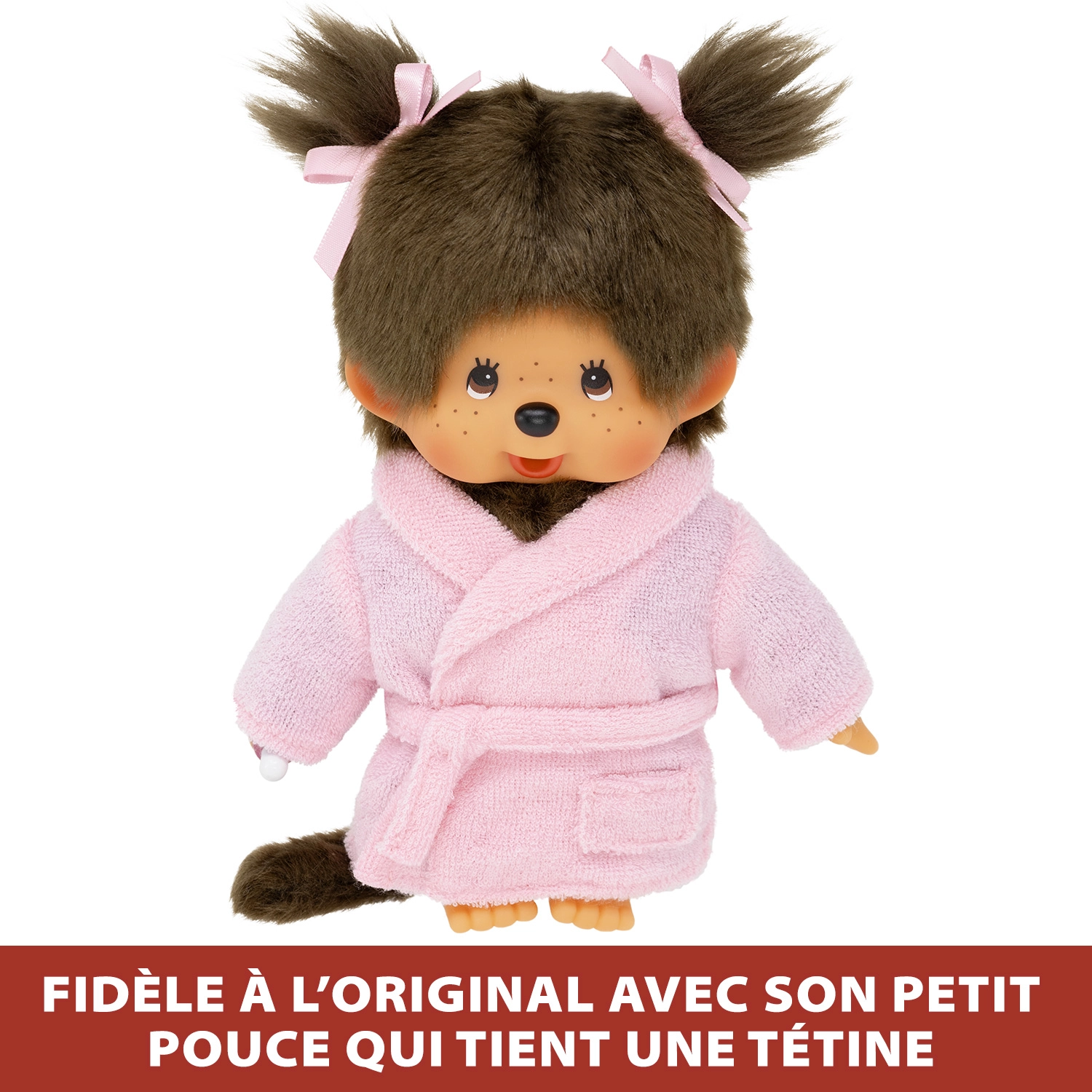 Bandai - Monchhichi - Peluche Monchhichi Peignoir - Peluche singe iconique des années 80 - Peluches toutes douces 20 cm pour enfants et adultes - Peignoire Rose - Jouet Enfant 2 ans et + - SE203802 – Image 3