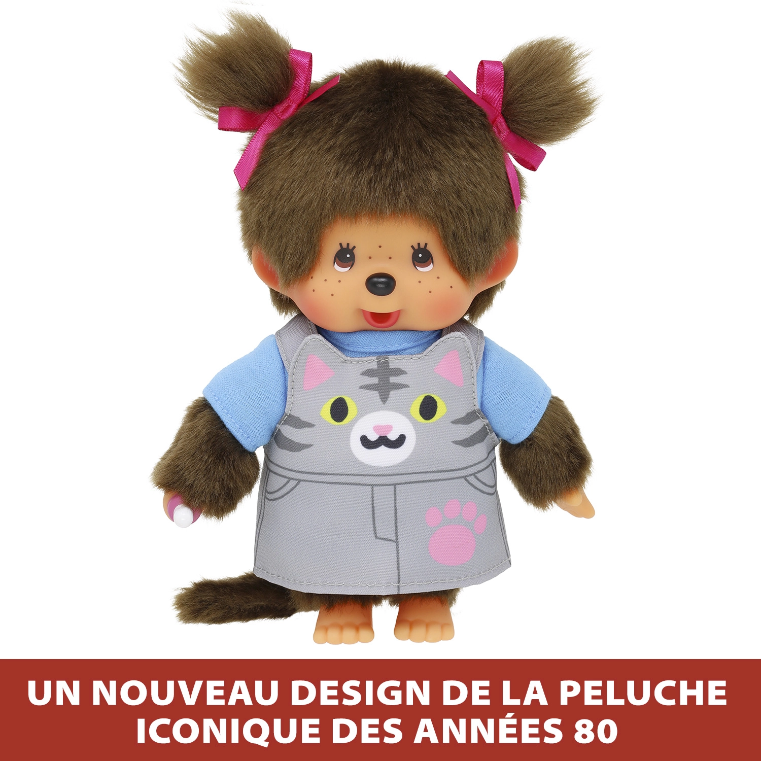 Bandai - Monchhichi - Peluche Monchhichi Salopette Chat - Peluche singe iconique des années 80 - Peluches toutes douces 20 cm pour enfants et adultes - Motif Chat - Jouet Enfant 2 ans et + - SE203895 – Image 2