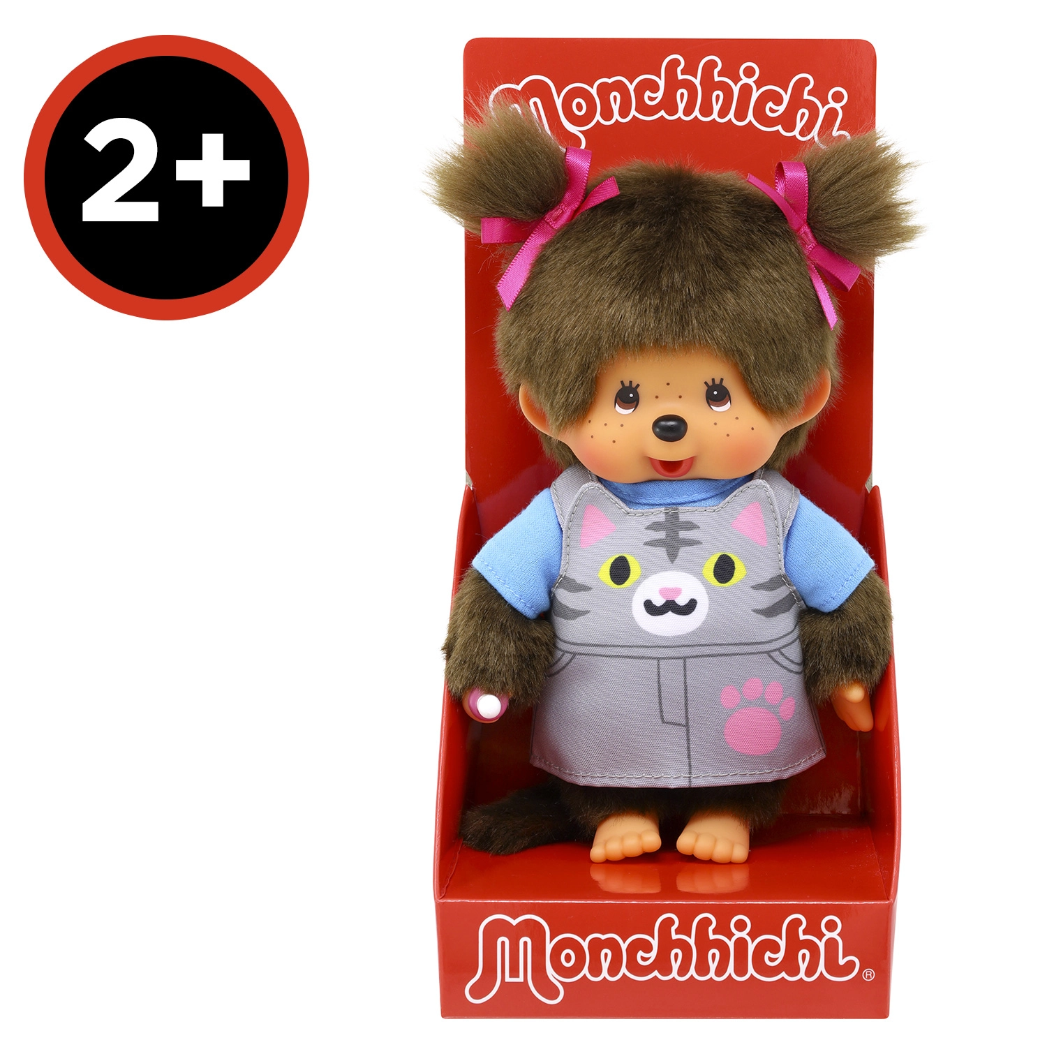 Bandai - Monchhichi - Peluche Monchhichi Salopette Chat - Peluche singe iconique des années 80 - Peluches toutes douces 20 cm pour enfants et adultes - Motif Chat - Jouet Enfant 2 ans et + - SE203895 – Image 4