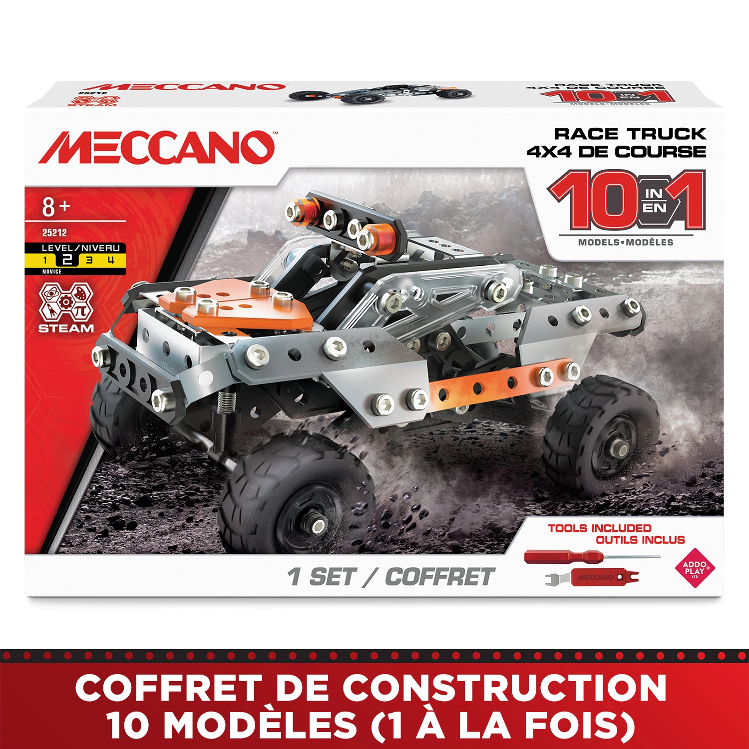 Bandai – Meccano 4x4 de course 10 en 1 – Coffret de Construction 10 Modèles – 225 pièces, outils, notice – Kit Activité assemblage Race Truck Voitures de course – Jouet Enfant 8 ans et + - APM11115 – Image 2