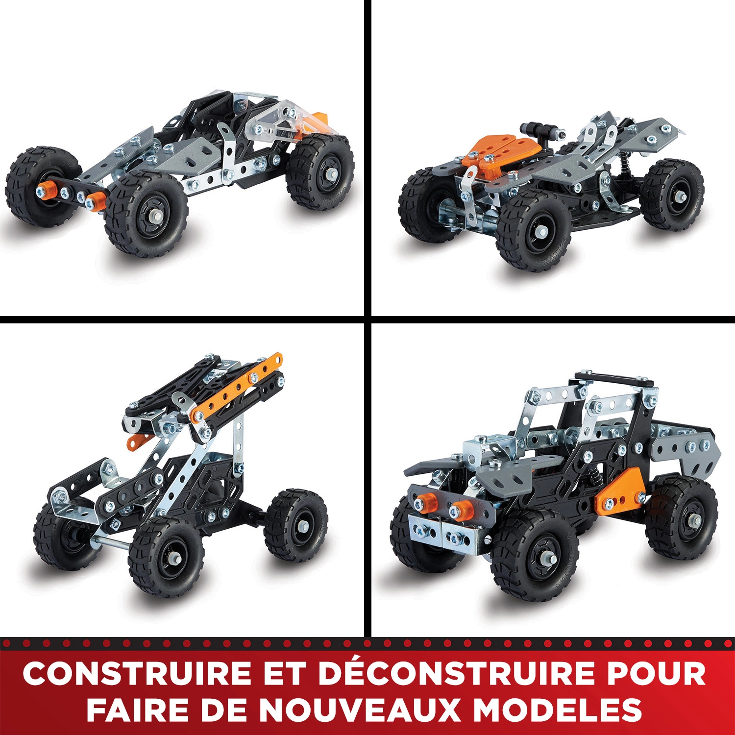 Bandai – Meccano 4x4 de course 10 en 1 – Coffret de Construction 10 Modèles – 225 pièces, outils, notice – Kit Activité assemblage Race Truck Voitures de course – Jouet Enfant 8 ans et + - APM11115 – Image 4