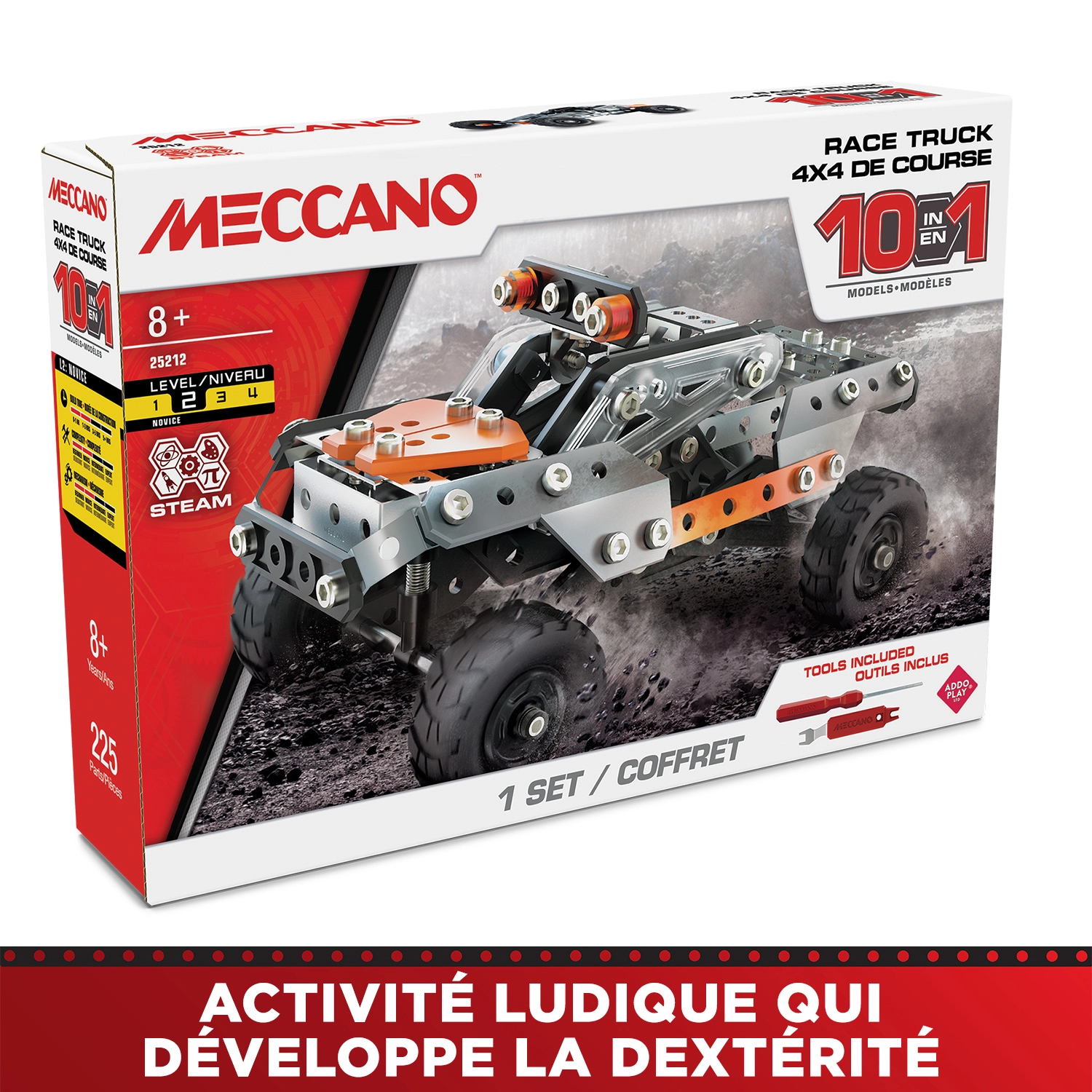 Bandai – Meccano 4x4 de course 10 en 1 – Coffret de Construction 10 Modèles – 225 pièces, outils, notice – Kit Activité assemblage Race Truck Voitures de course – Jouet Enfant 8 ans et + - APM11115 – Image 5