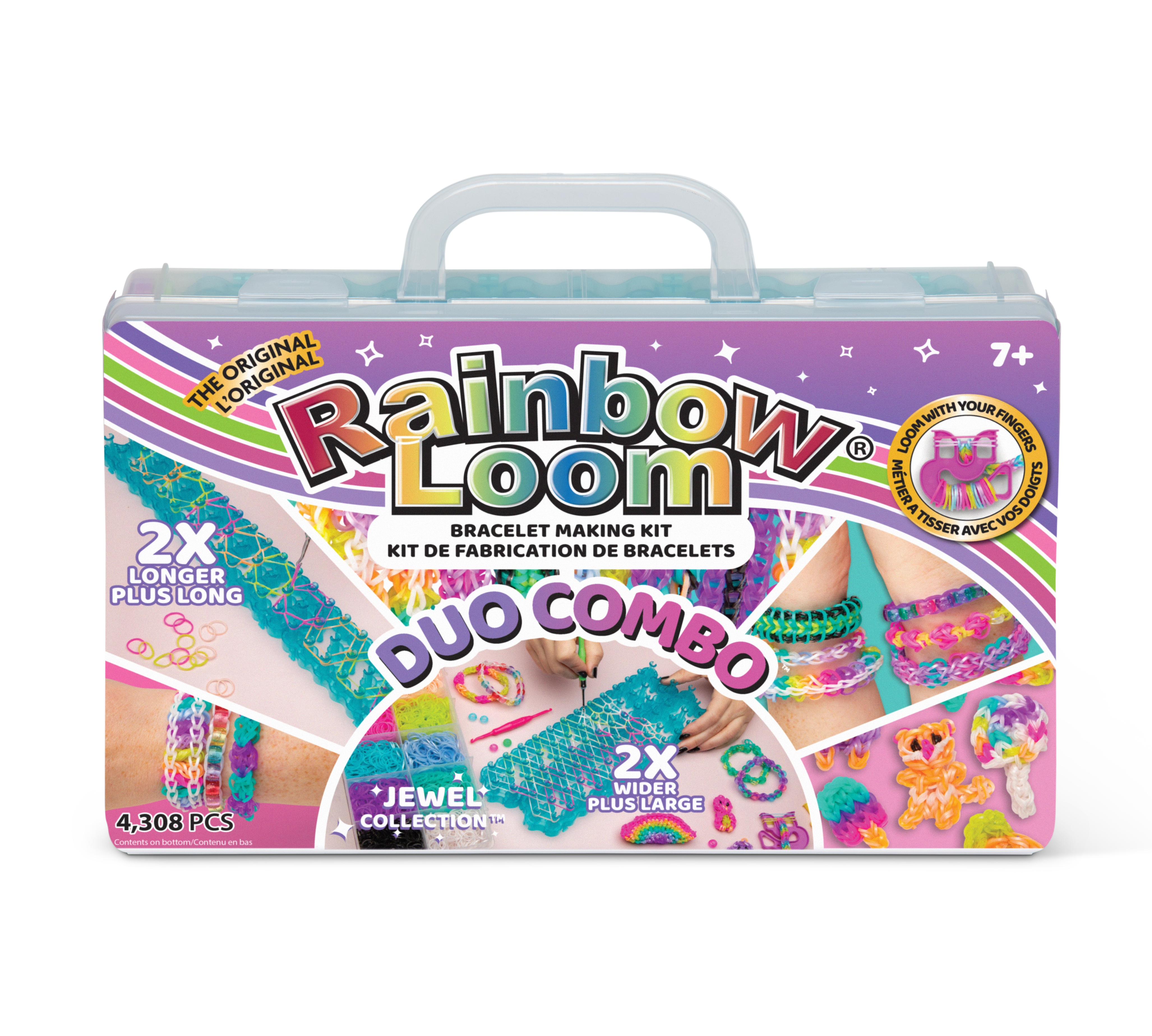 Bandai - Rainbow Loom Duo Combo - Fabrication de bracelets Loisir Créatif - Métier à tisser avec 4000 élastiques - Bijoux Happy Loom Crochets inclus - Kit breveté - Jouet Enfant 7 ans et + - CD00104