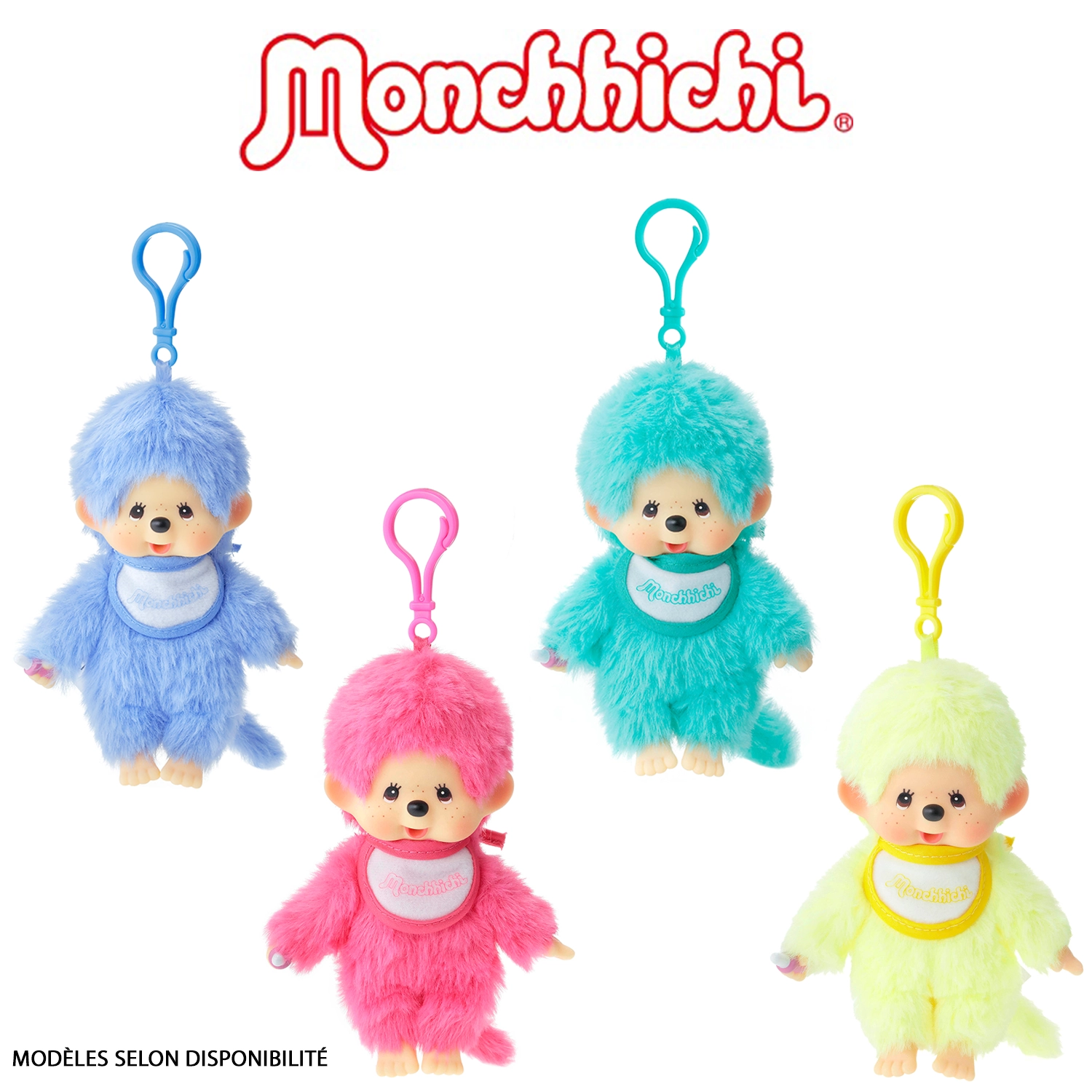 Bandai - Monchhichi Porte-clés Peluche Mini 20 cm – Peluche Officielle Monchhichi – Couleur Aléatoire Bleu Jaune Rose Vert – Idée Cadeau Accessoire Sac & Clés Tendance – Dès 3 Ans - SE204106